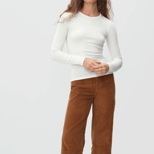 Everlane Long Sleeve Pima Micro Rib Tee in Bone, Sz Sm